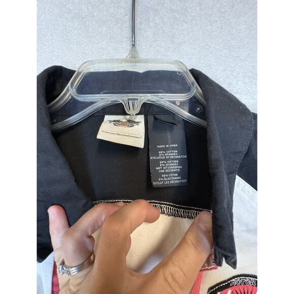 Vintage Harley Davidson Womens XL Spell Out Striped Full Zip Mechanic Shirt - Picture 5 of 10